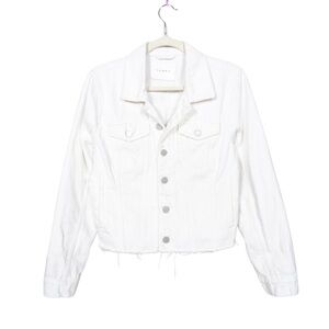 Blank NYC White Denim Trucker Raw Distressed Hem Jacket- S